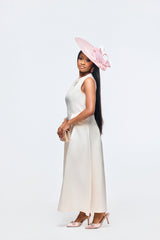 Modest cream maxi dress for church and special occasions