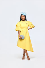 Classy yellow church dress for women with ruffle sleeves