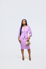 Classy purple skirt set for women with peplum jacket and pencil skirt