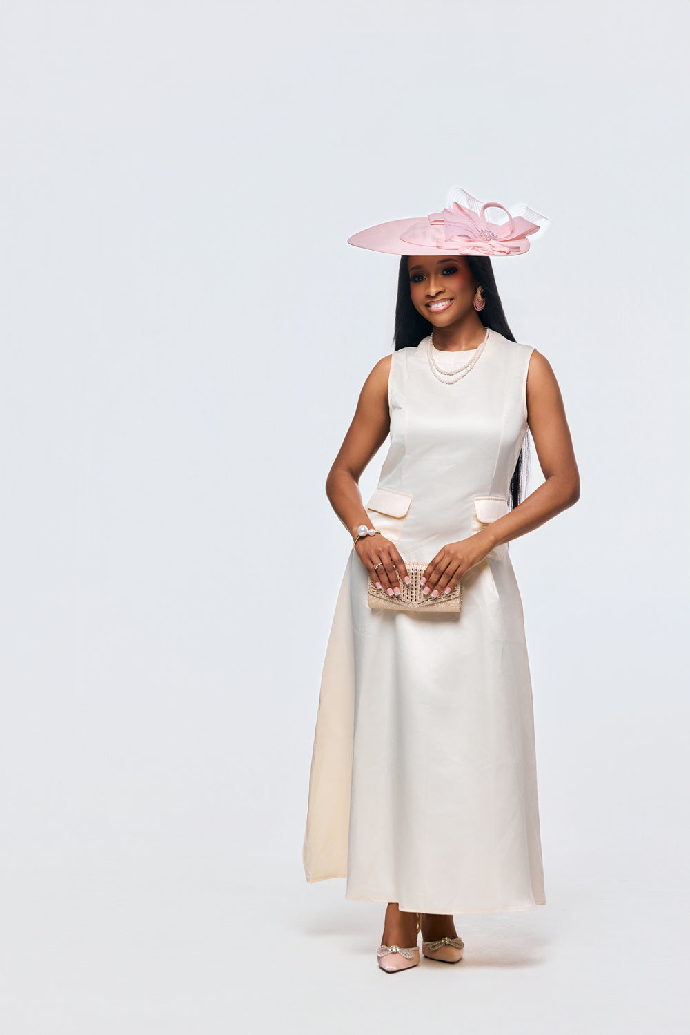Elegant cream maxi dress for women with a flowing A-line silhouette