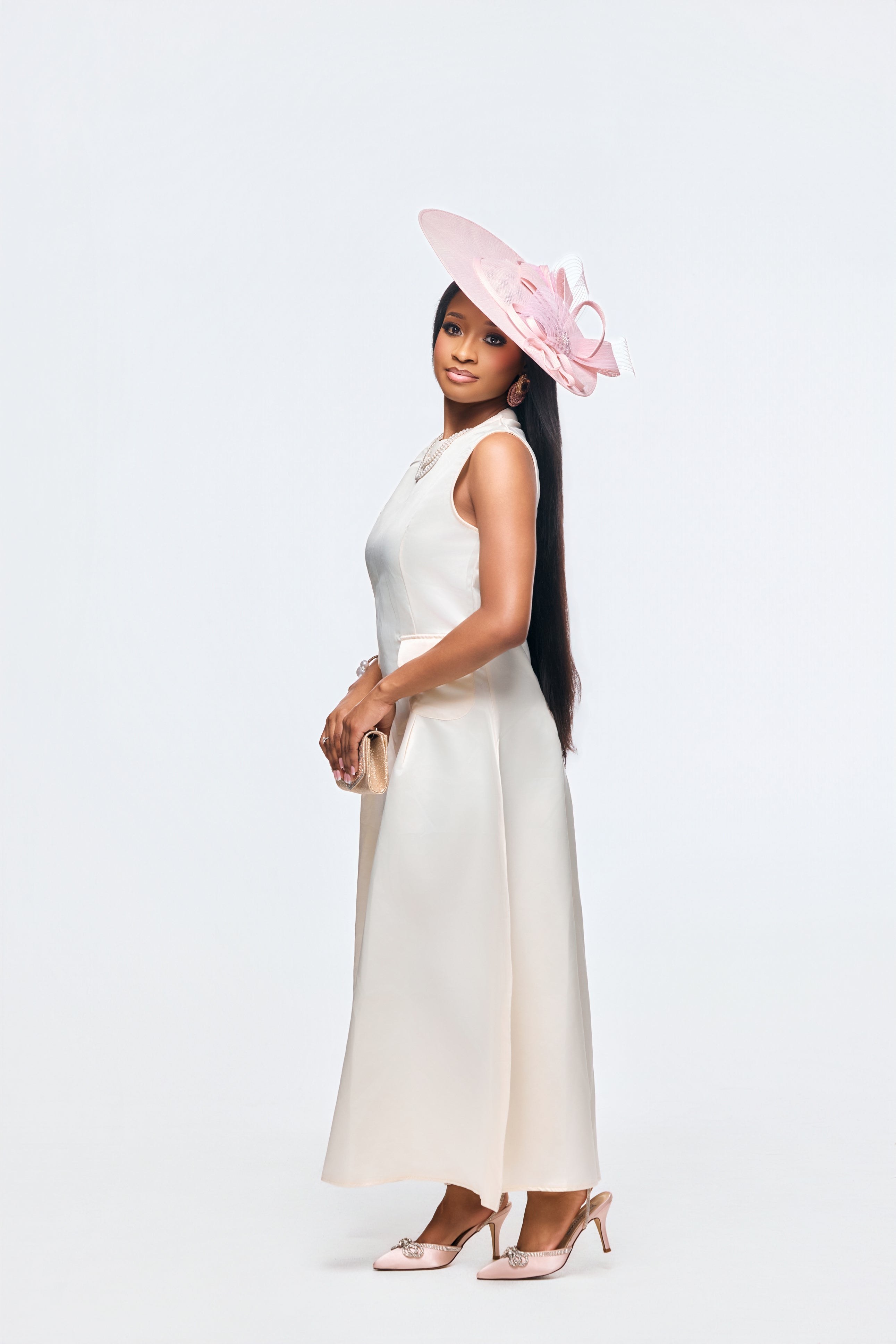 Modest cream maxi dress for church and special occasions