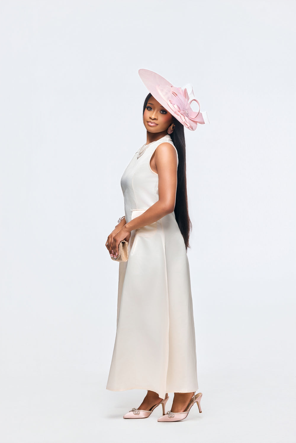 Modest cream maxi dress for church and special occasions