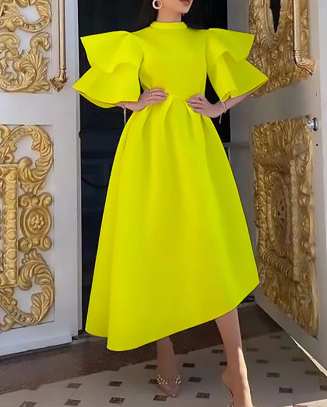 Yellow Ruffle Sleeve Dress