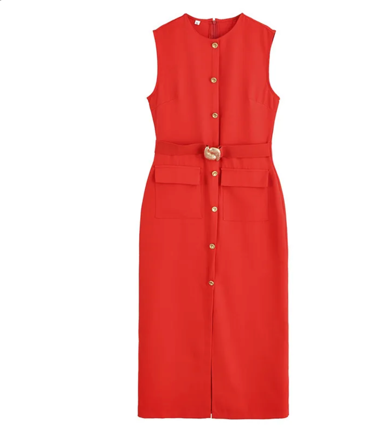 Red Sleeveless Midi Dress