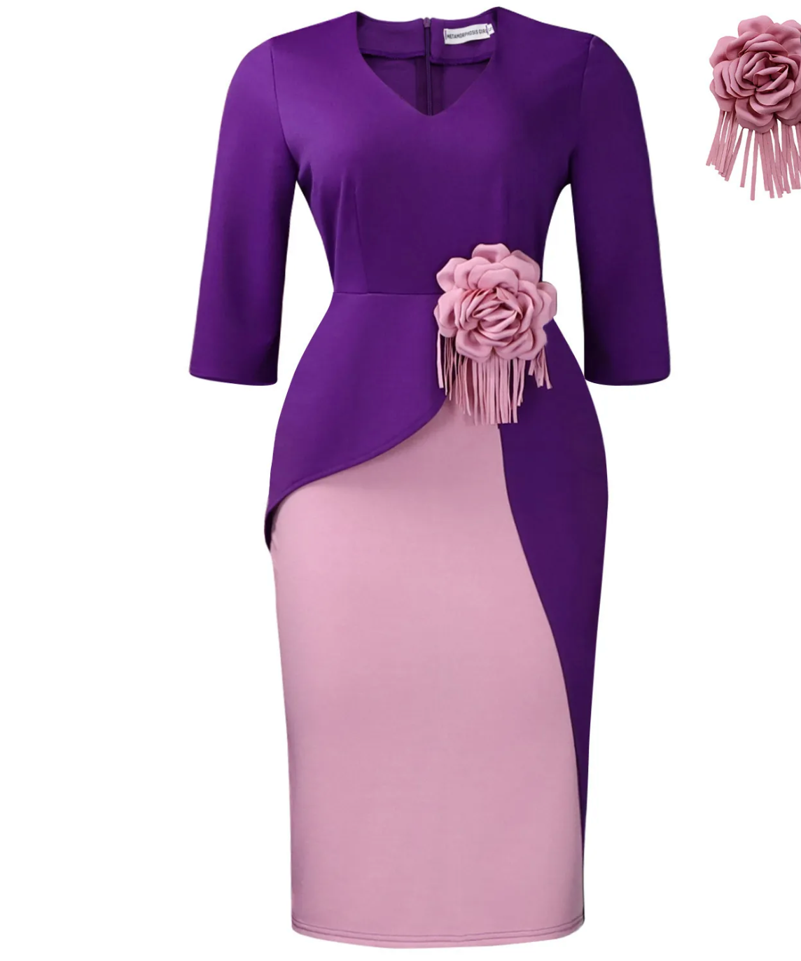 Purple & Pink Rose Midi Dress
